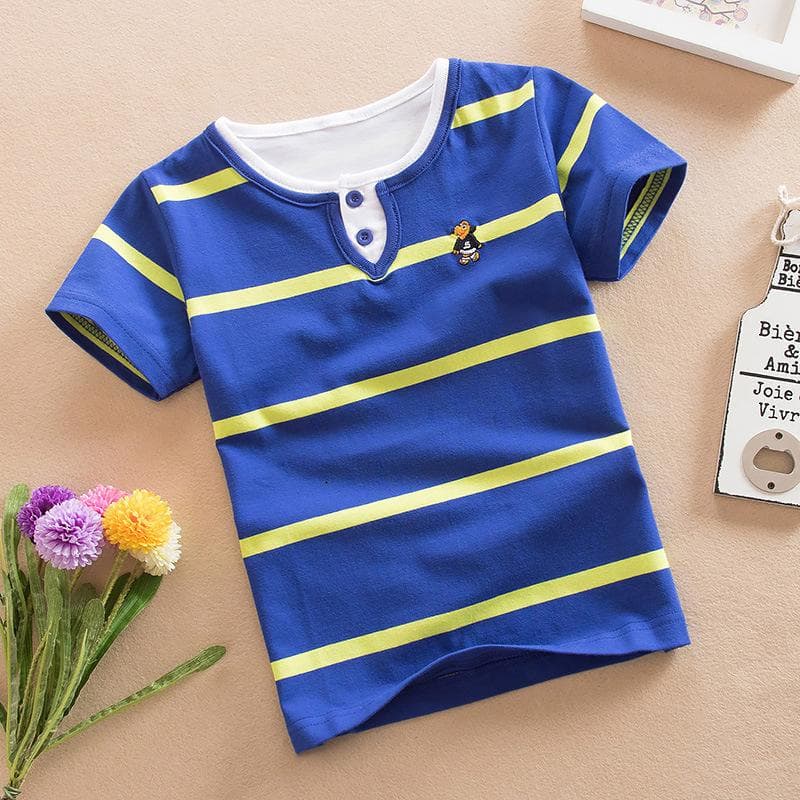 Summer Short-sleeved Striped T-shirt for Children and Middle-aged Children, Cotton Round Neck Top, Bottoming Shirt, Children's T-shirt Half Sleeve 120cm blue