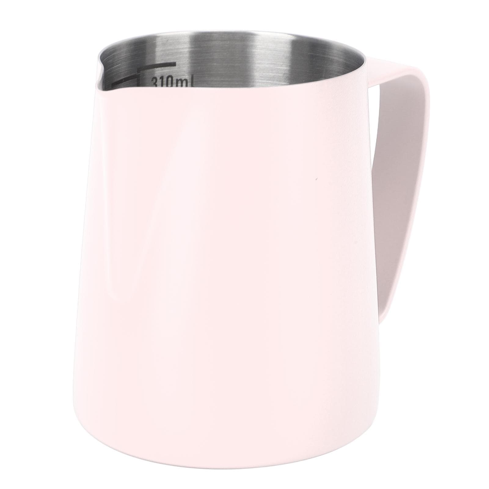 Milk Pitcher Pointed Mouth Frothing Coffee Frother Pot 310ml 304 Stainless Steel with Inner Scale L pink