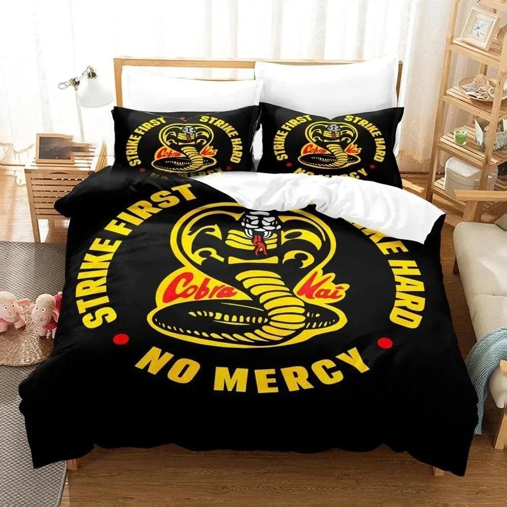 3D Print Cobra Kai Karate Bedding Set Duvet Cover Bed Set Quilt Cover Pillowcase Comforter king Queen Size Boys Adult Bedding AU Single 140x210cm