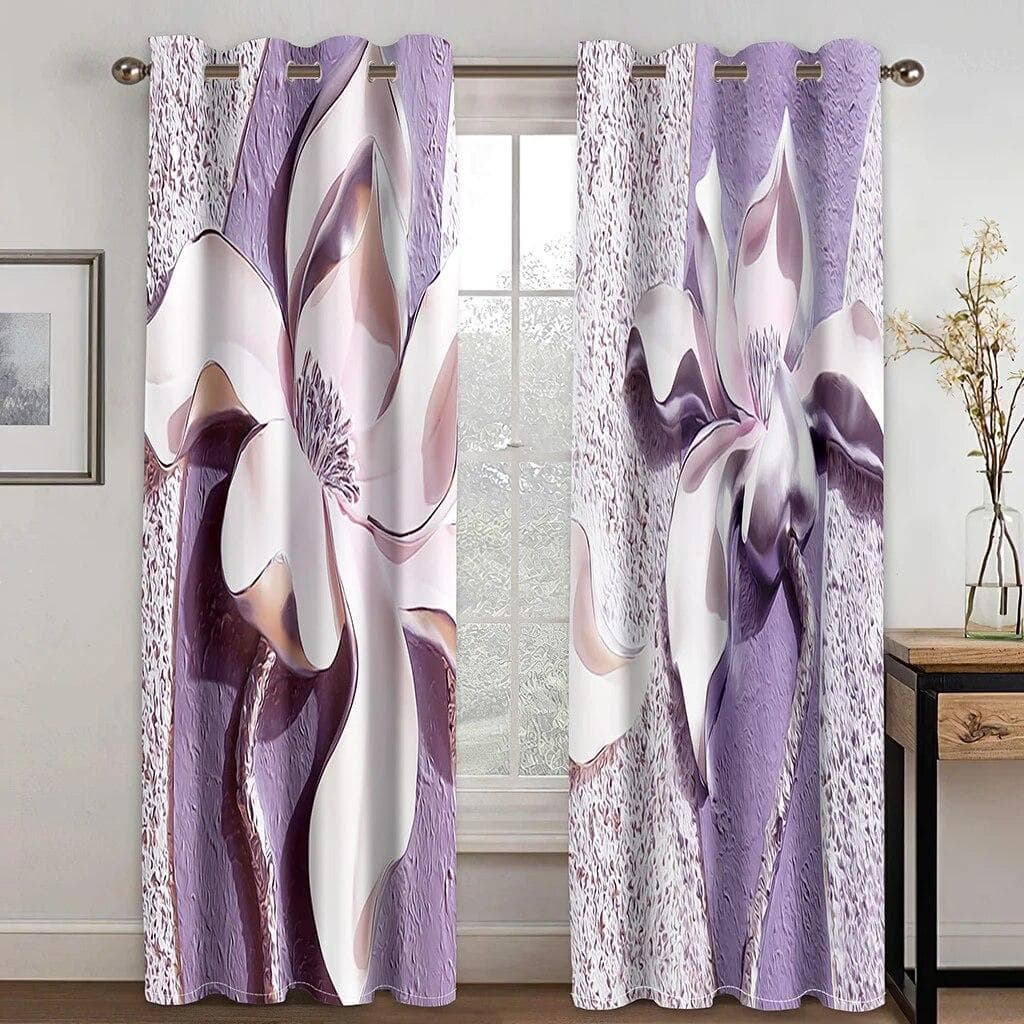 3D Flower Curtains For Living Room Bedroom Kitchen Black And White Vortex Three-dimensional Luxury Curtain For Windows Drapes W50xH160(CM)x2PCS-Rod pocket