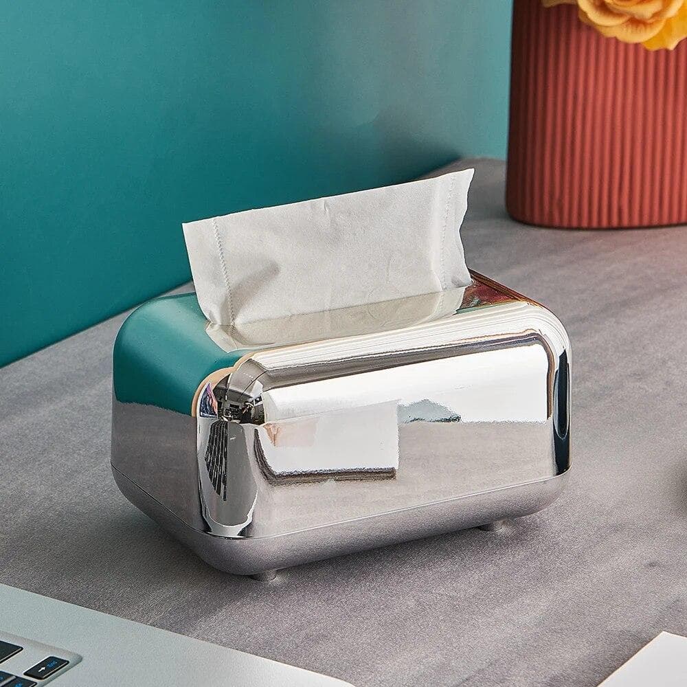 Luxury Tissue Storage Box Napkin Holder Desktop Tissue Box Paper Case Organizer Desktop Tissue Holder silver
