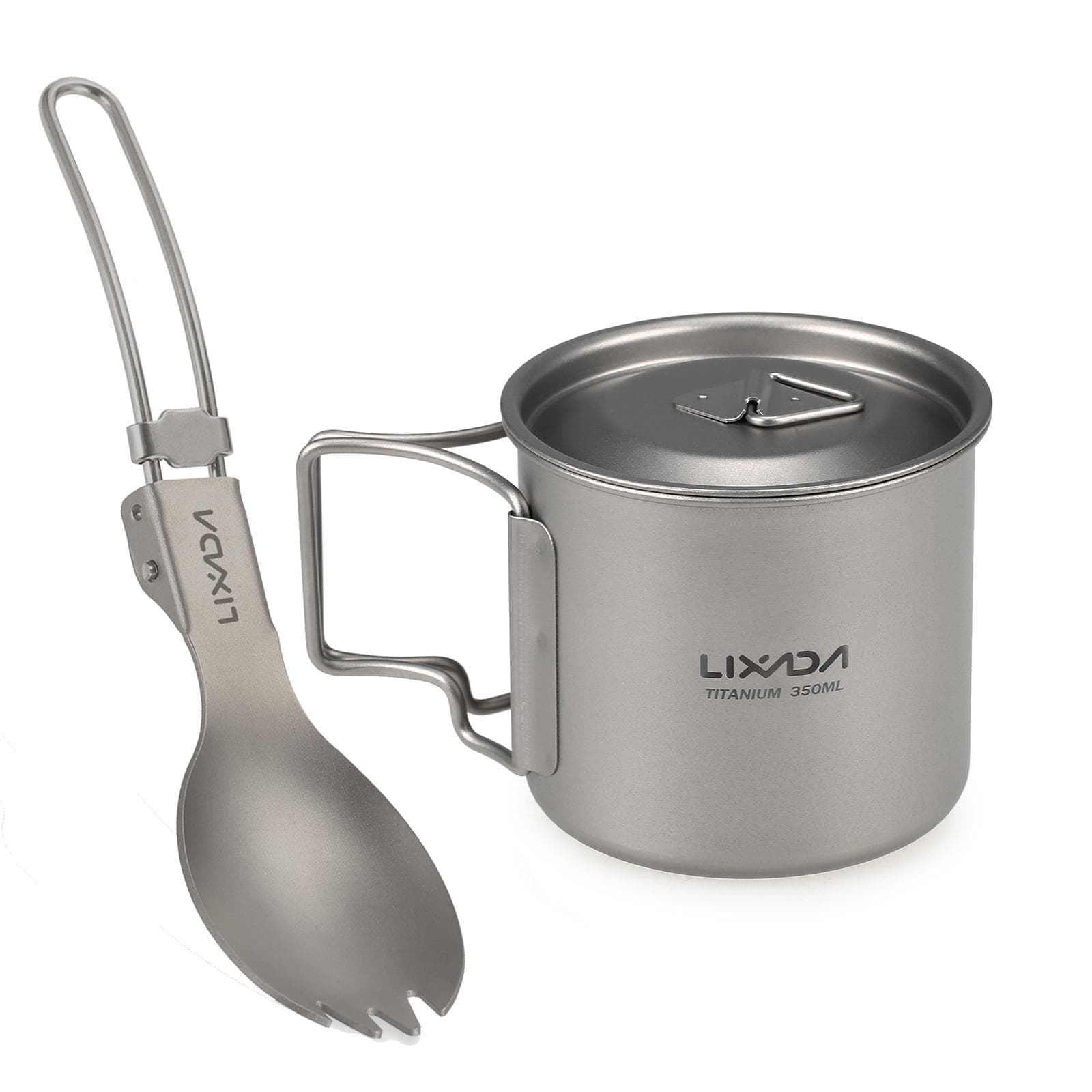 Lixada Cookware Set 300ml/350ml/420ml/550ml/650ml/750ml Ultralight Titanium Cup with Folding Dinner 350ml