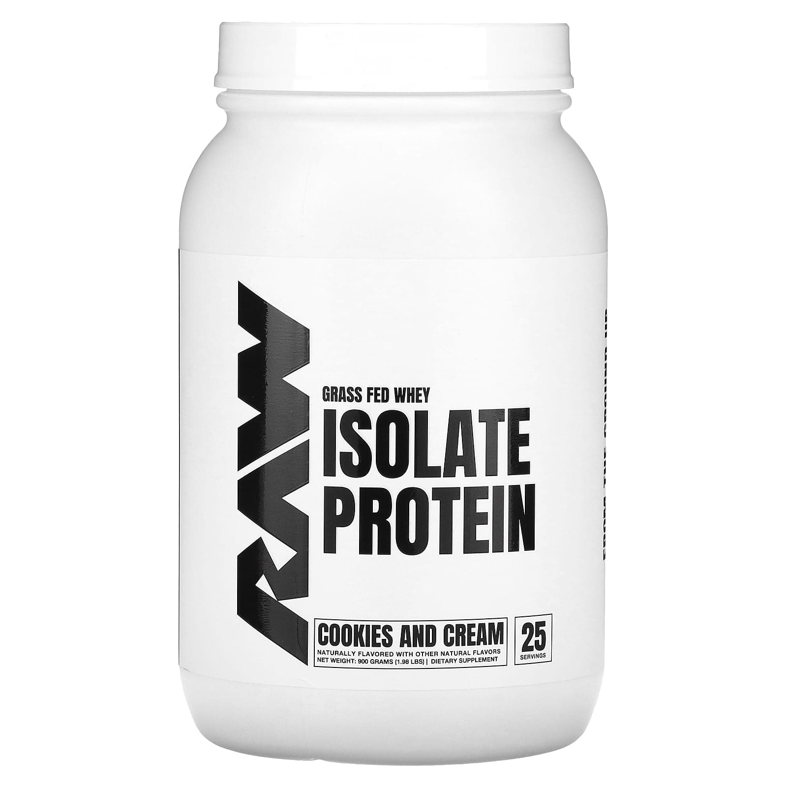 Raw Nutrition, Grass-Fed Whey Protein Isolate, Cookies & Cream, 1.98 lbs (900 g)