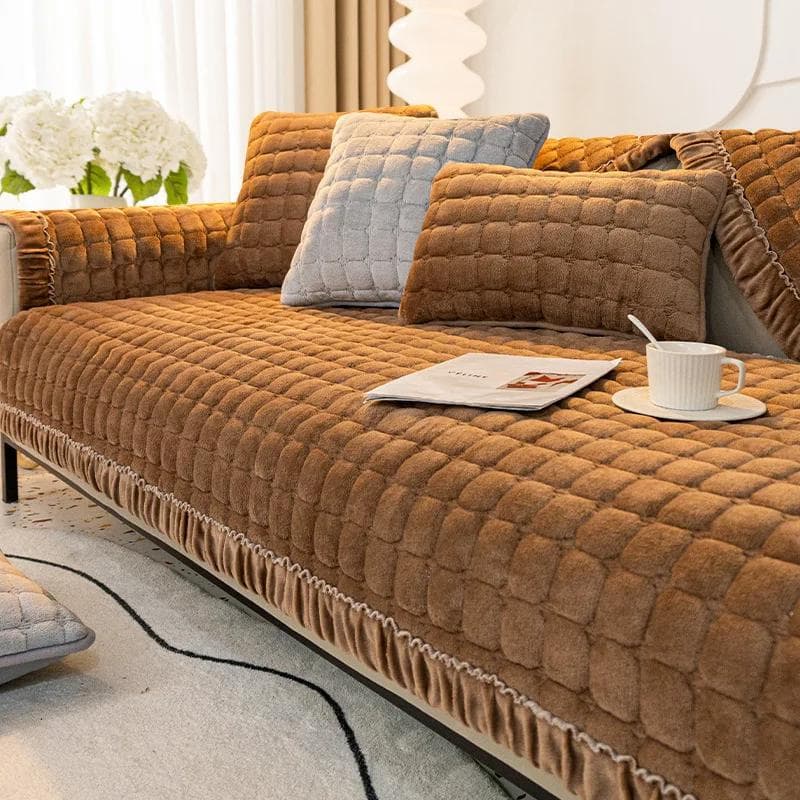 Winter Thick Plaid Plush Sofa Cover Warm Velvet Non-Slip Cushions Living Room Flannel Couch Covers Universal Armrest Back Towel 70x70cm 1pcs