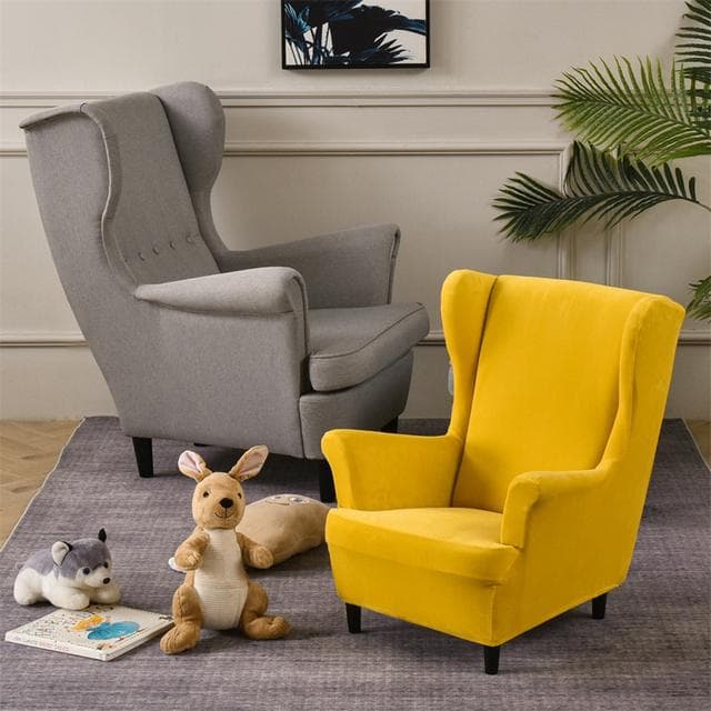 Stretch Velvet Children Wing Chair Cover Kids Size Small High Back Armchair Covers Single Sofa Slipcovers Furniture Protector