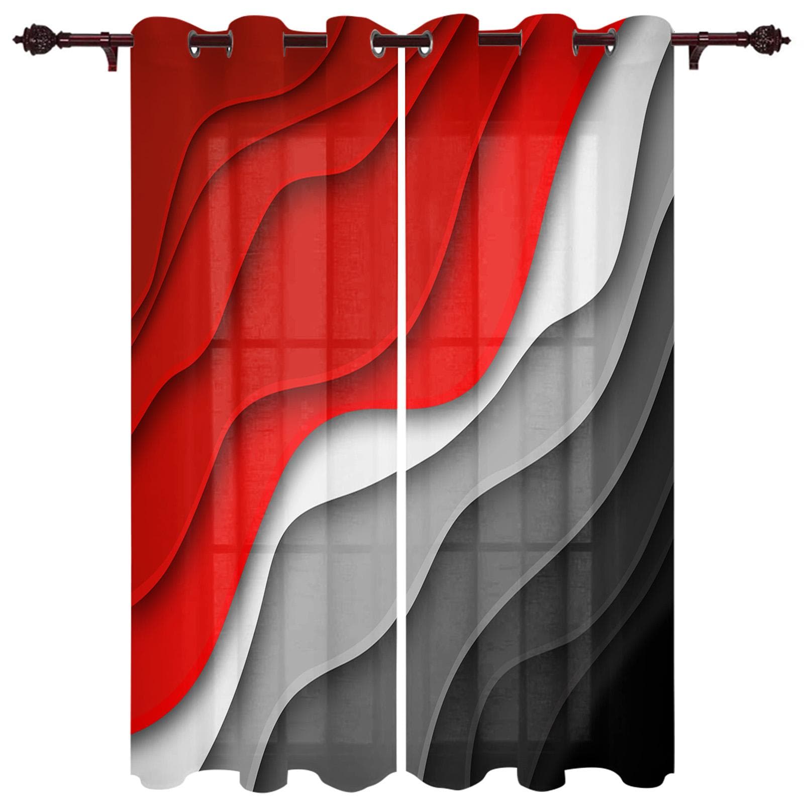 Orange Grey Gradient Geometric Abstract Windows Curtains Living Room Bedroom Window Treatments Household Kitchen Curtains 135W x 60H(cm) x1
