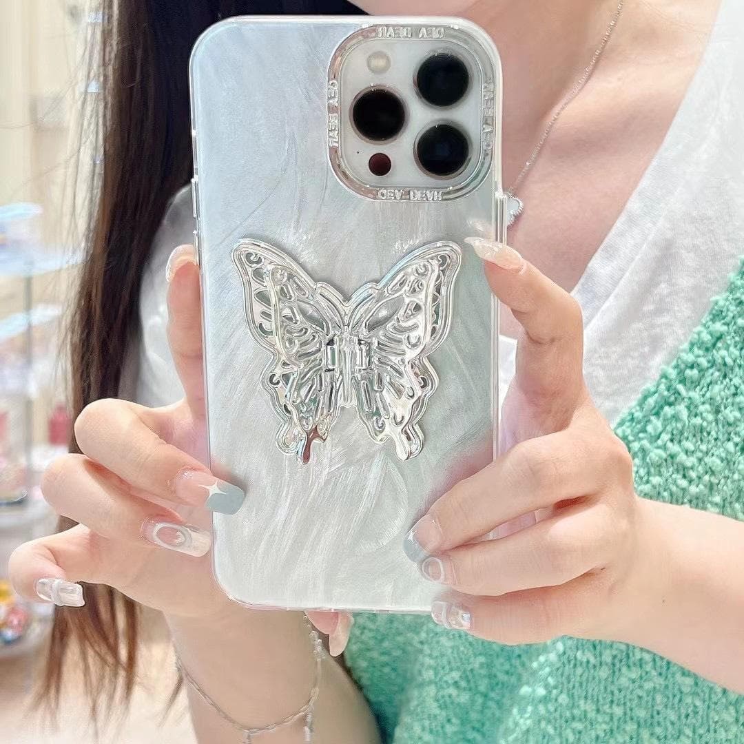 Suitable for Spring and Summer Iphone15 Protective Case Electroplated Frame Feather Yarn Xr Butterfly Bracket 11 Women 14 Apple 13 Mobile Phone Case iPhone15PROMAX