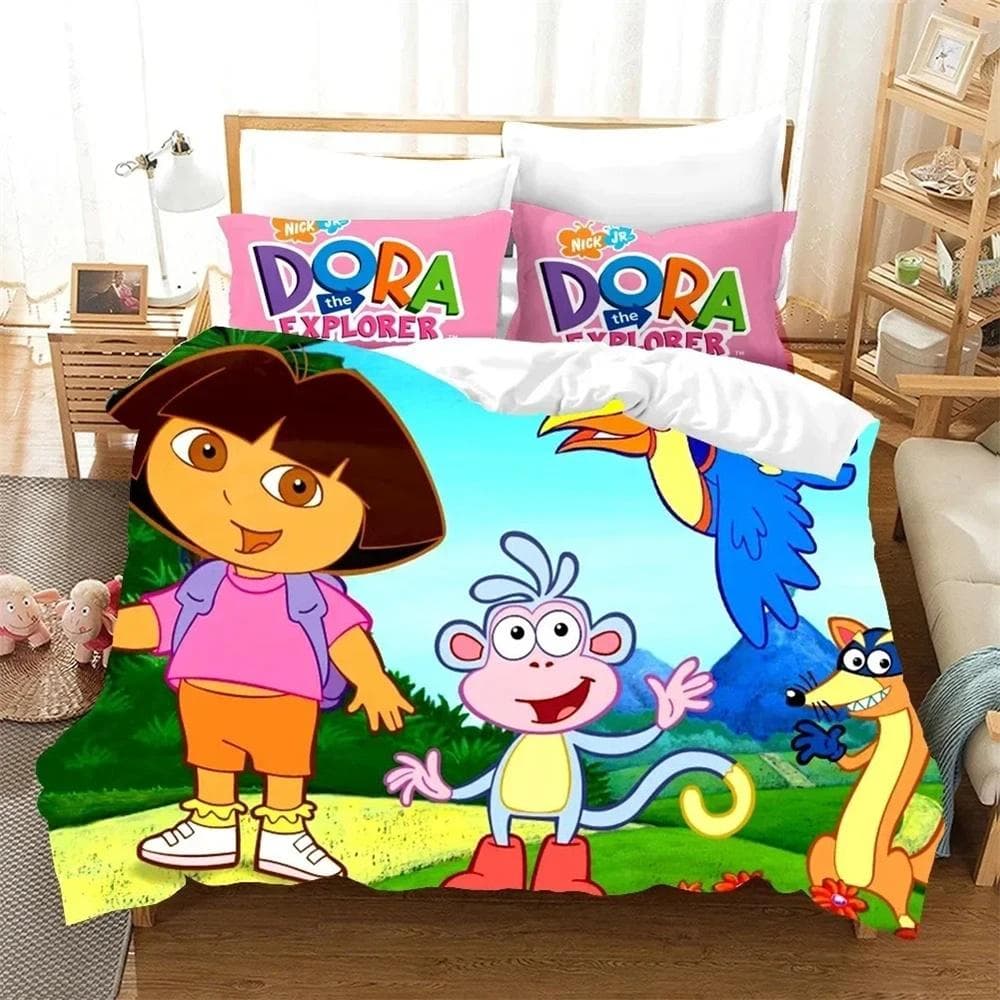 3D Print D-Dora Cartoon Explorer Bedding Set Duvet Cover Bed Set Quilt Cover Pillowcase Comforter king Queen Size Boys Adult 140x210cm 2pcs