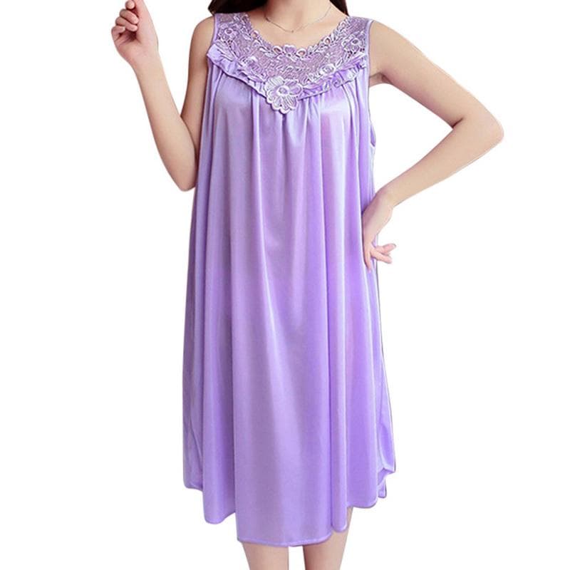 Women Nightgown Sexy Lingerie Robe Dress Silk Babydoll Nightdress Casual Loose Sleepwear M light purple