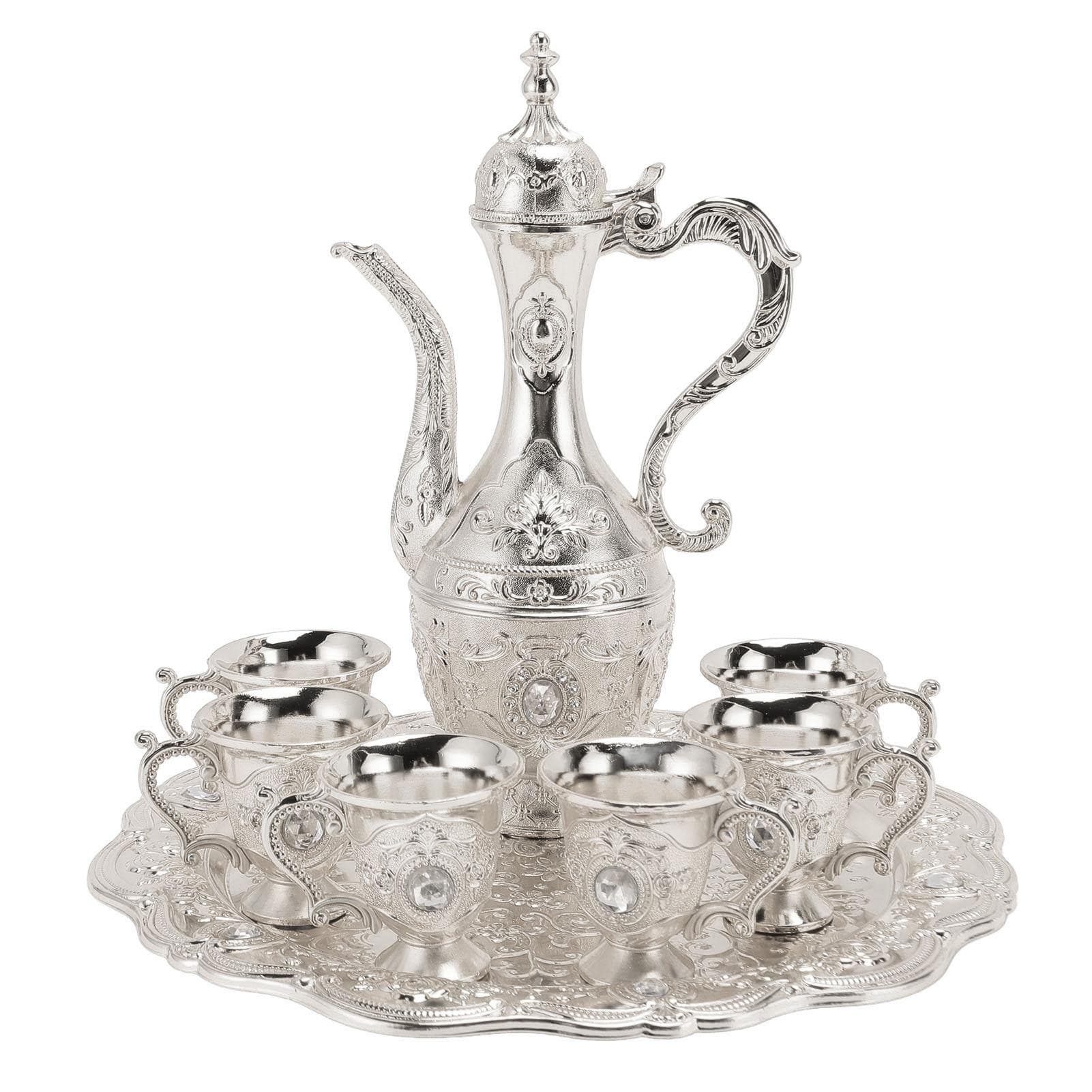 Alloy Wine Glass Pot Set Rustproof Exquisite Decorative Vintage Coffee Pot Set for Tea Home Party multicolour