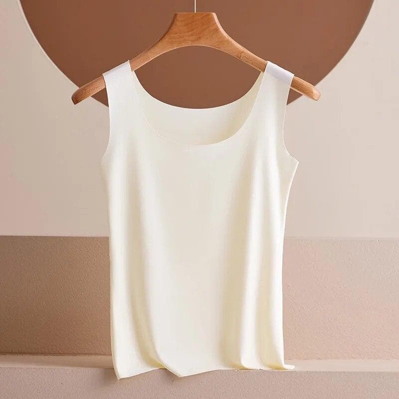 Summer Thin Seamless Ice Silk Tank Tops Women Slim Fit Sleeveless Bottoming Casual Tanks Camis Solid Office Lady Vests Top 30755 XXL beige