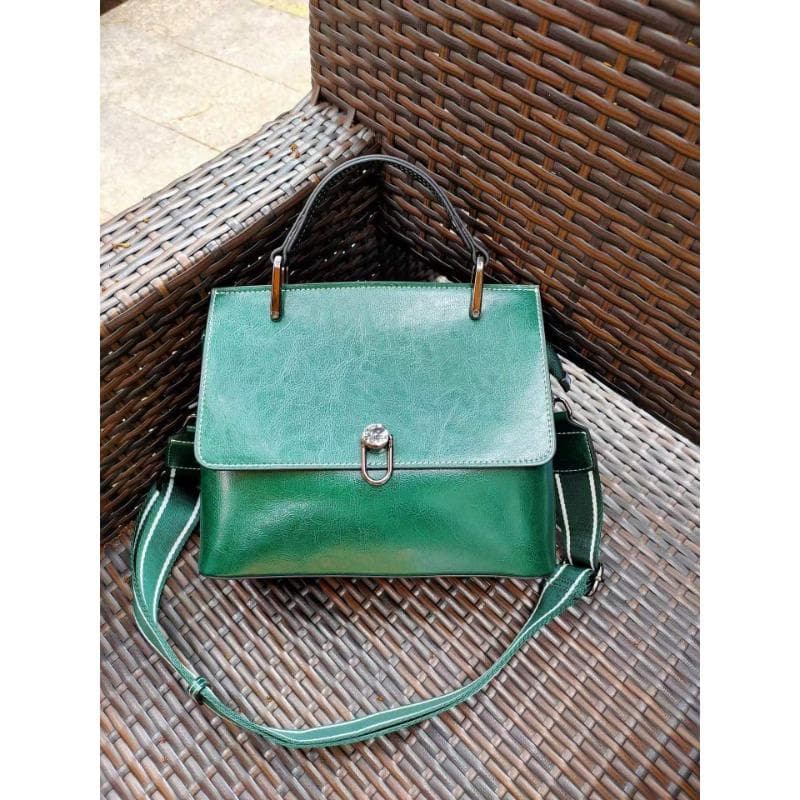 Leather Women's Bag Spring and Summer Hand-held One-shoulder Crossbody Bag Large Capacity Lock Bag 26*13*21 green