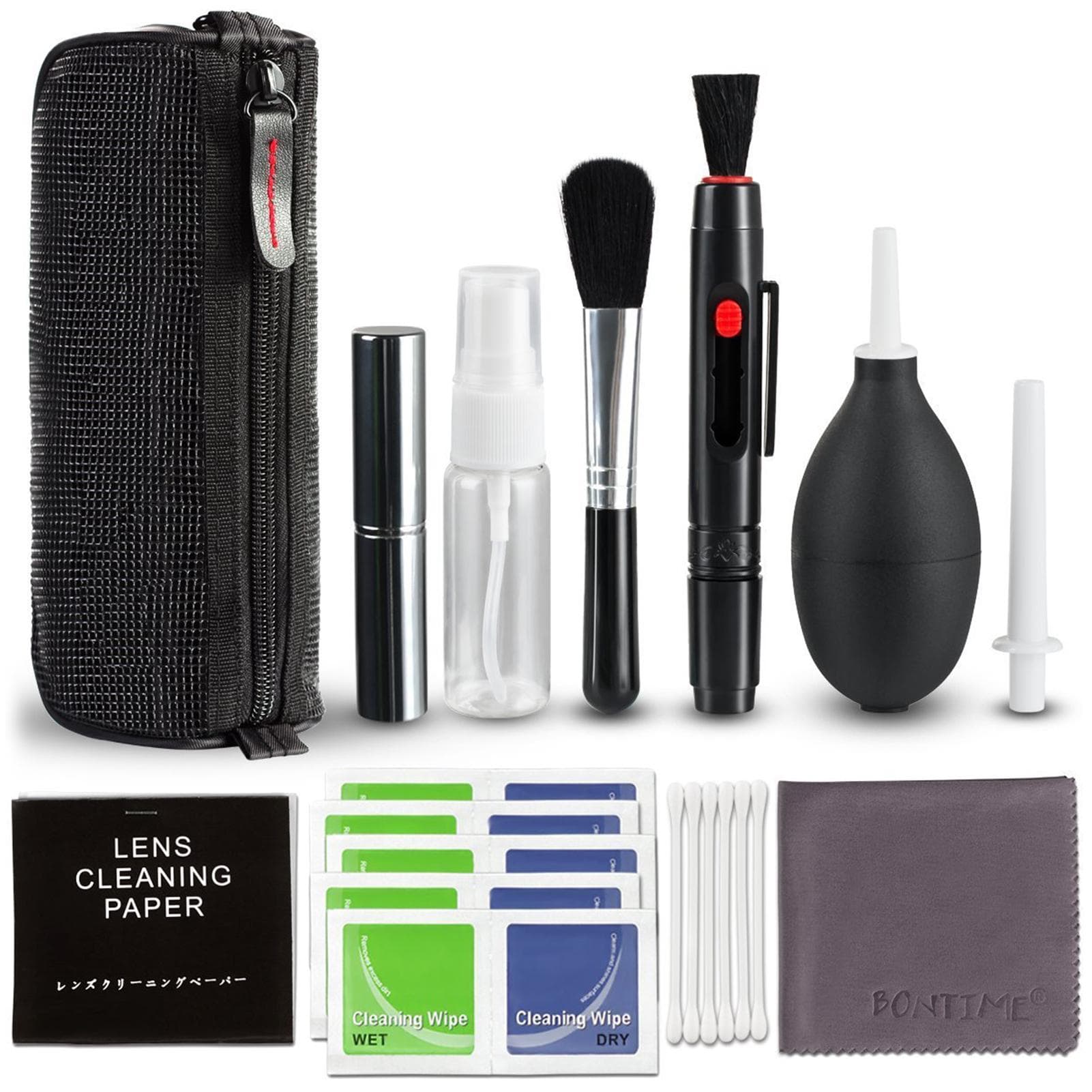 Professional Camera Cleaning Kit Lens Cleaning Kit with Air Blower Cleaning Pen Cleaning Cloth for Most Camera Mobile Phone Laptop black