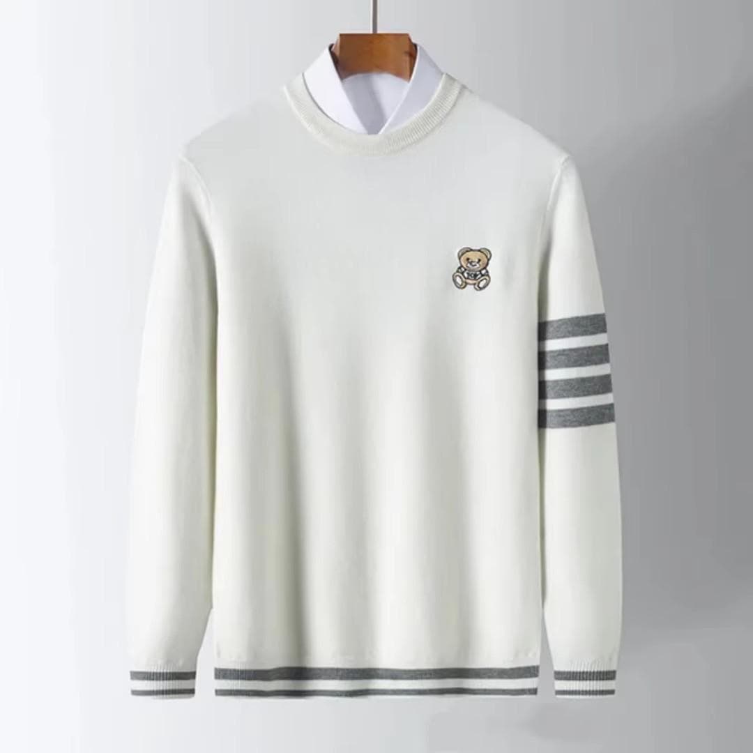 2025 Autumn Winter Men Mock Neck Pullovers Men Casual Knitted Sweater Men Knit Pullover Tops Male Knitwear Sweaters M white