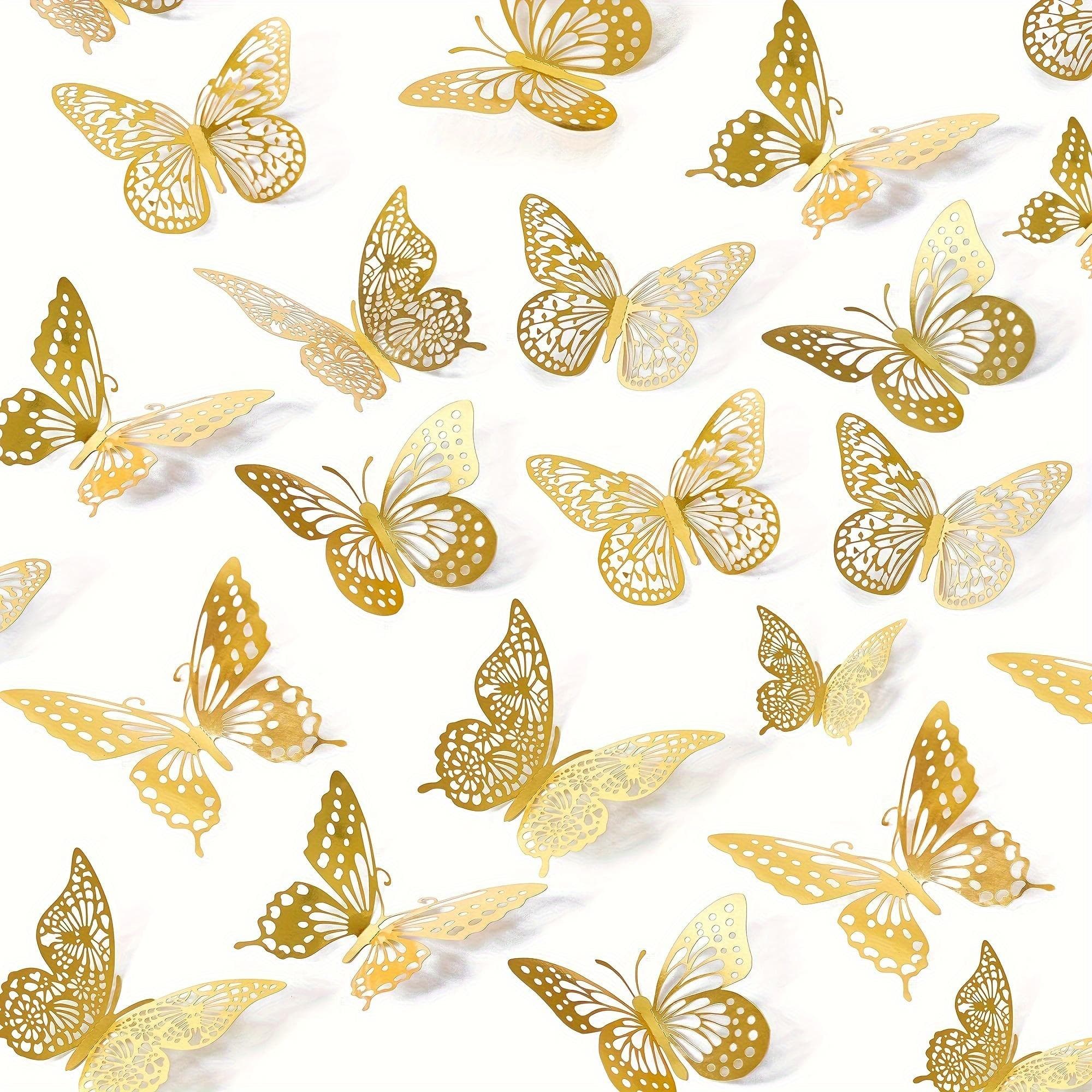 3D Butterfly Wall Decor 48 Pcs 4 Styles 3 Sizes, Butterfly Decorations for Butterfly Birthday Party Decorations Cake Decorations, Removable Stickers gold