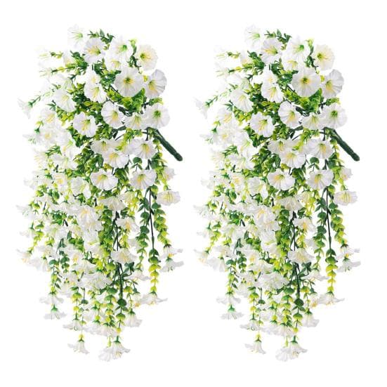 2 Pcs Artificial Hanging Petunia Flowers UV Resistant Faux Flowers Reusable Simulated Petunias for Outdoors Festive Wedding Party Decorations