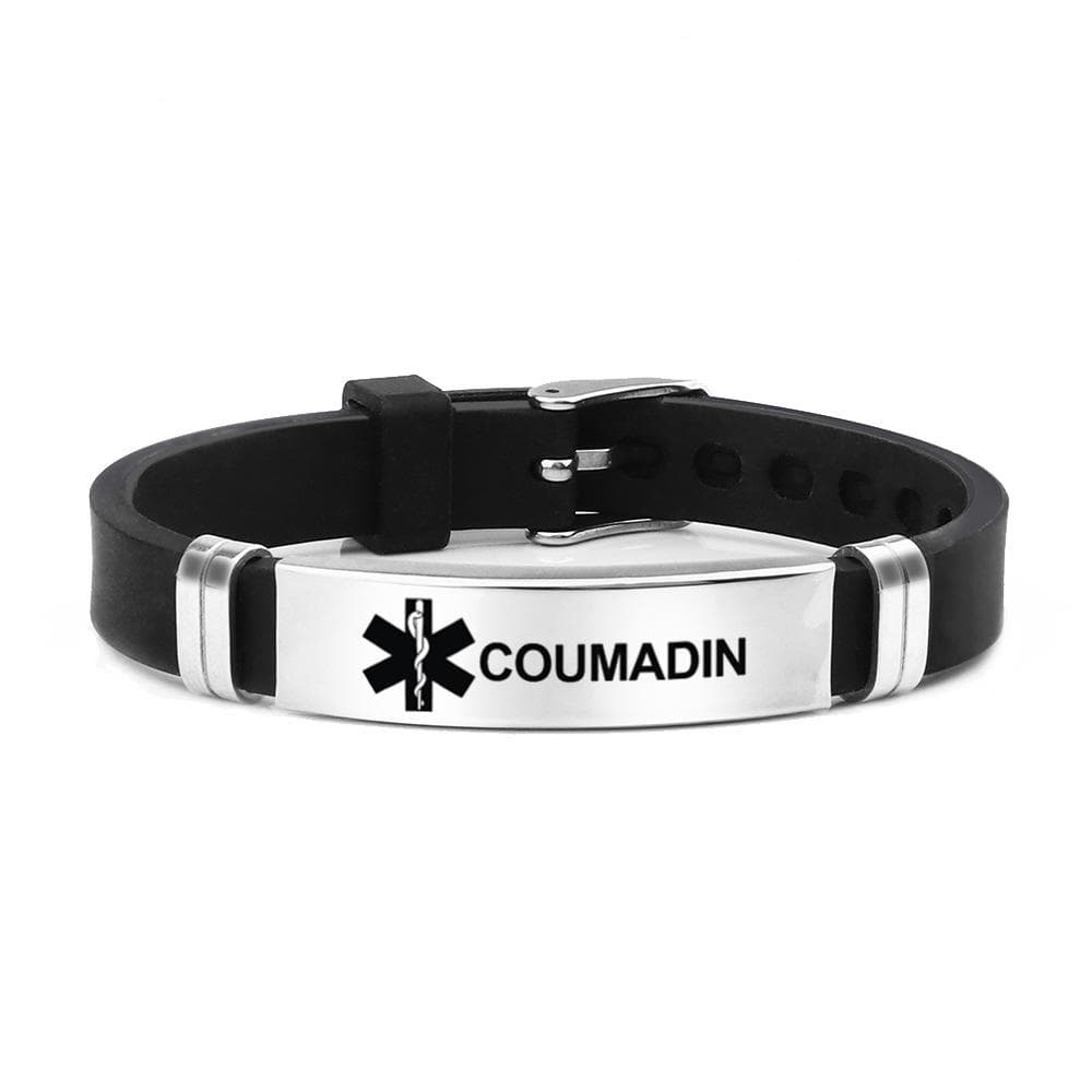 1pc Adjustable Size Stainless Steel Silicone Bracelet For Men Casual Wear COUMADIN