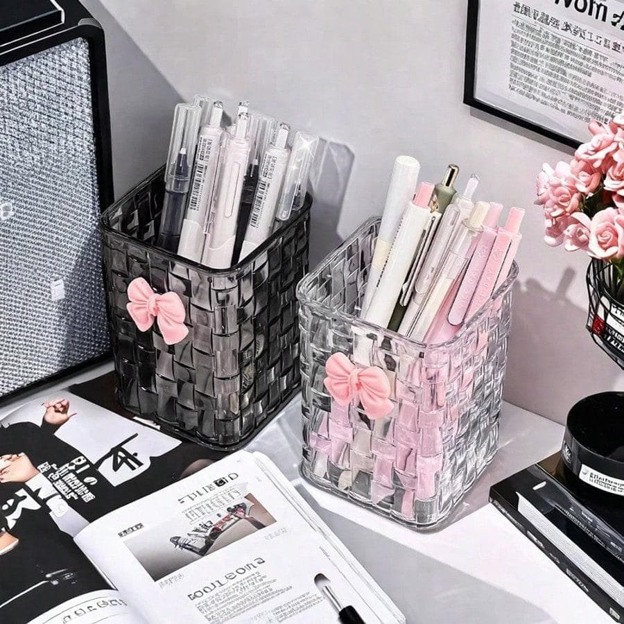 1pc Desktop Pen Holder, Clear Acrylic Desktop Organizer - Pen Holder And Storage Box Daily Necessities For Offices And Dormitories Transparent multicolour