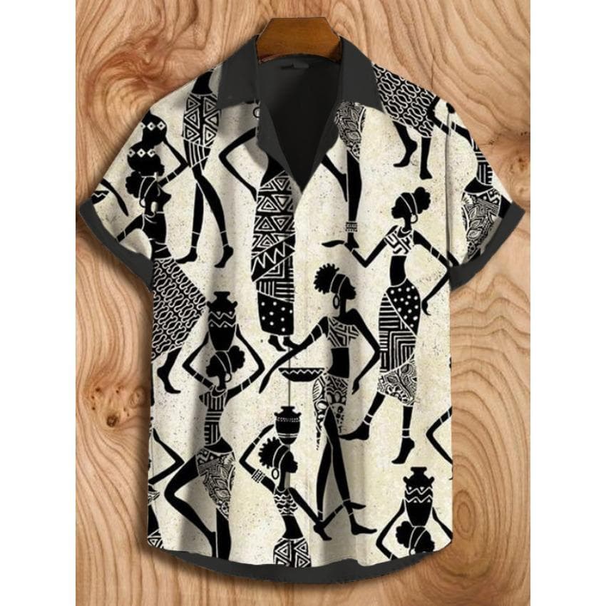 2025 Vintage African Style Men's Retro Ethnic Tribal Short Sleeve Shirts Tops Fashion Casual Vacation Streetwear Men's Shirts XL