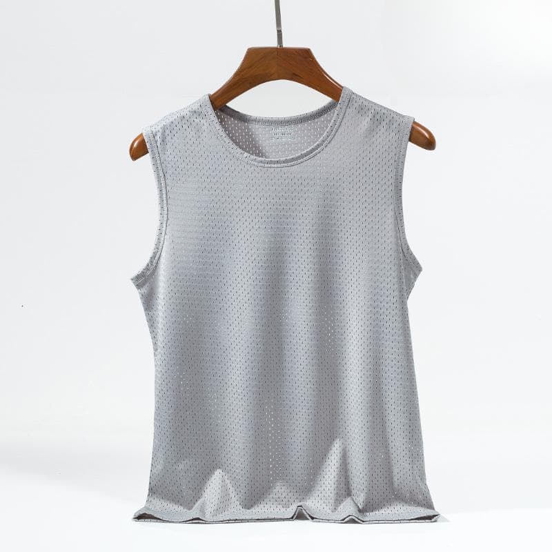 Men's Ice Silk Mesh Sleeveless Vest - Sweat-Absorbent, Loose Fit Fitness Shirt 2XL gray