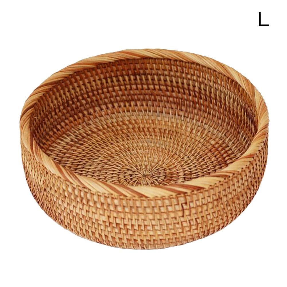 Handmade Rattan Storage Basket Round Fruit Basket Tray Basket Candy Storage Basket