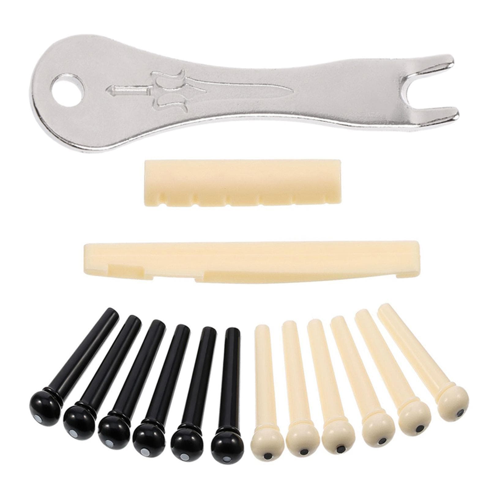 12pcs Guitar Bridge Pins Pegs with 1pc Bridge Pin Puller Remover 1pc Guitar Saddle 1pc Guitar Nut multicolour