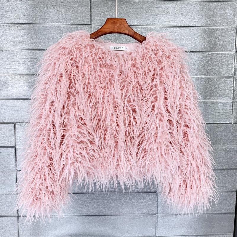 16 Color Women's Fur Coat Colorful Fluffy Pink Lamb Fur Faux Fur Coat Sheepskin Coat Winter Faux Fur Coat 4XL pink