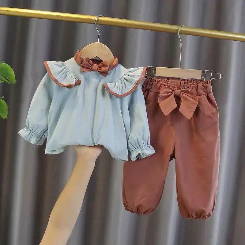 Children's Clothing Girls Spring and Autumn Clothing Suit Shirt Baby Girl Cute Spring Little Girl Long-sleeved Pullover Two-piece 80
