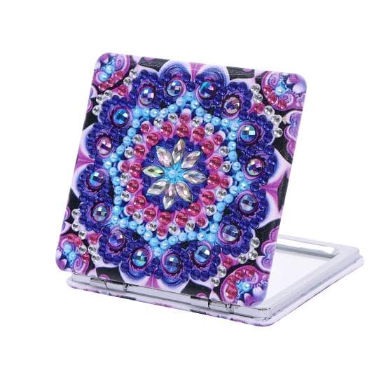 1 Set DIY Diamond Painting Mirror Exquisite Elegant Bright Colored Foldable Mini Makeup B
