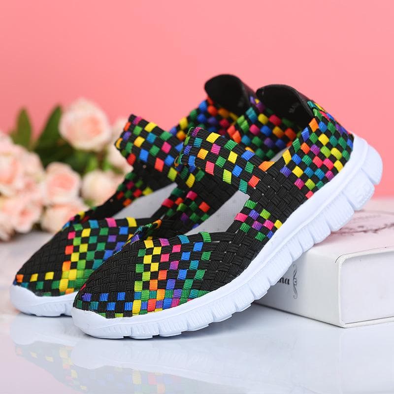 Women's Casual Flats Slip On Comfort Loafers Handmade Elastic Woven Shoes Lightweight Breathable Mary Jane Sneakers Nurse Shoes Womens Summer Sandals 42