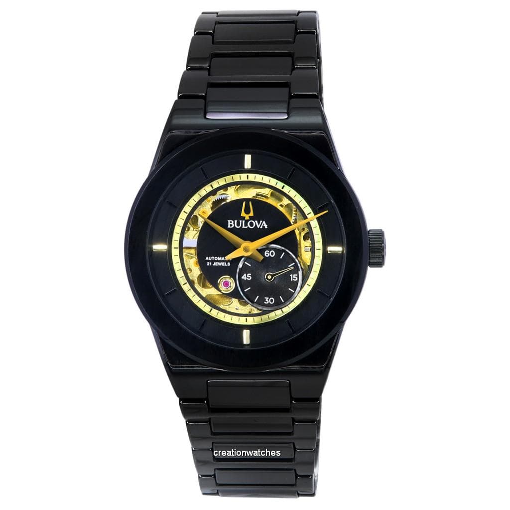 Bulova Modern Millennia Semi Skeleton Black Dial Automatic 98A291 Men's Watch black