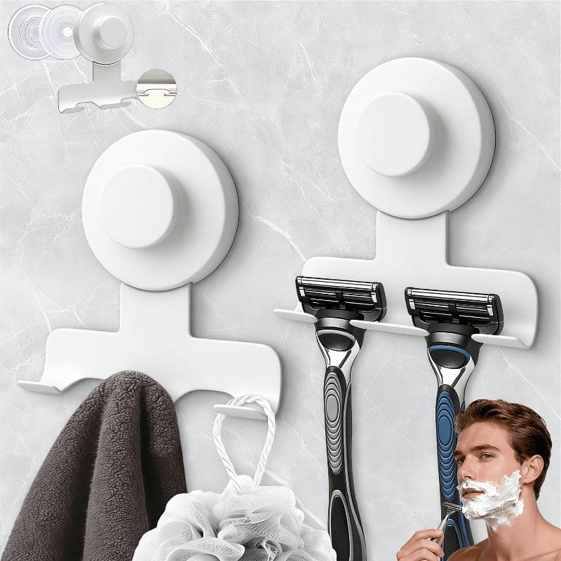 Heavy-Duty Stainless Steel Suction Cup Razor Holder for Shower Stainless Steel Bathroom Wall Mount, Damage-Free Removable Holder for Towels 1PC
