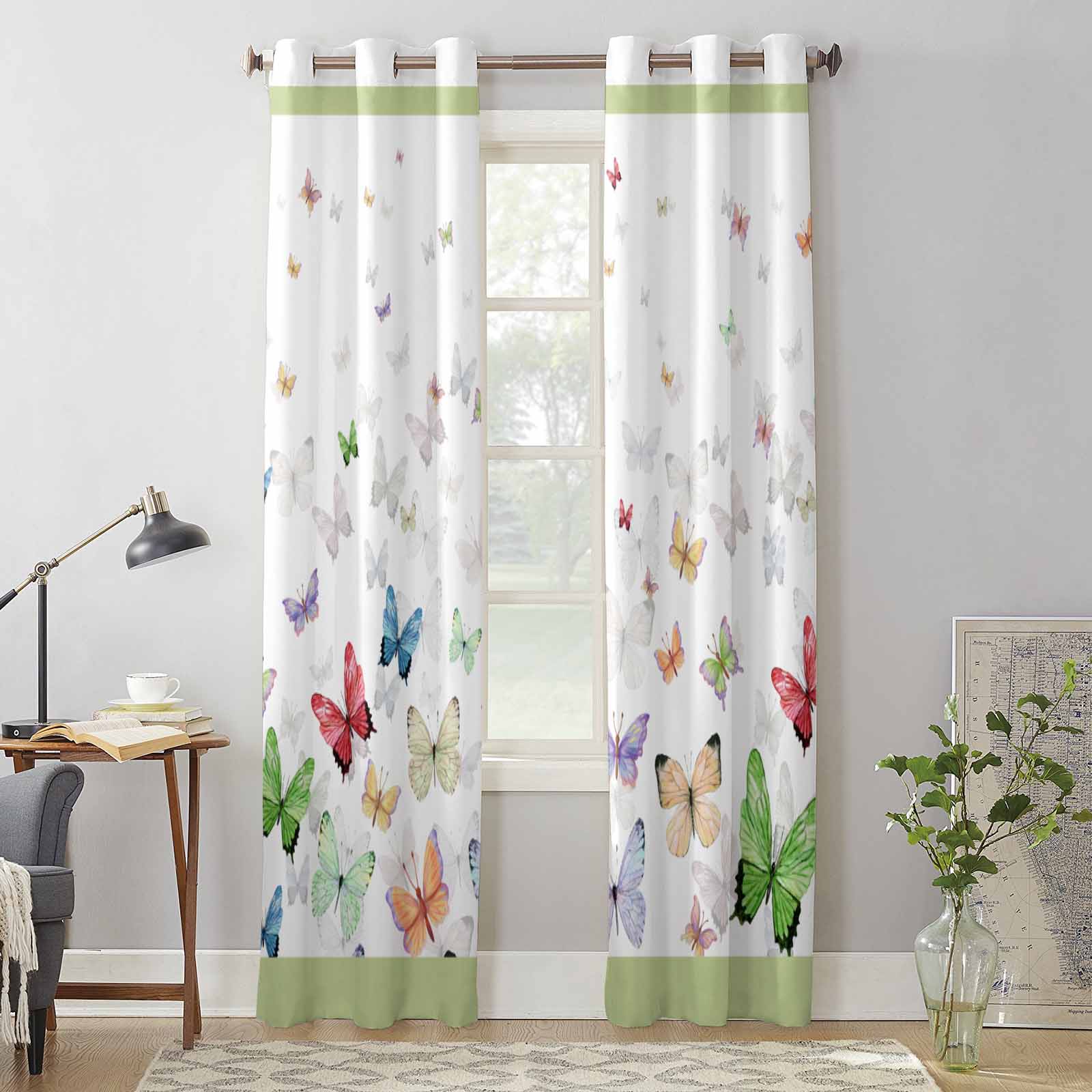 Butterfly Watercolor Animal Window Curtains for Living Room Luxury Bedroom Curtain Kitchen Blinds Drapes Curtains 135W x 60H(cm) x1