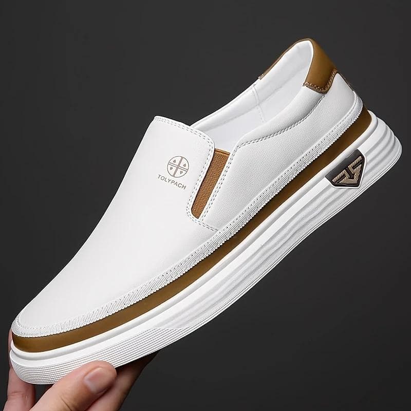 White Leather Shoes Men's Slip-on Soft Sole Fashion Sports Casual Shoes 44 white