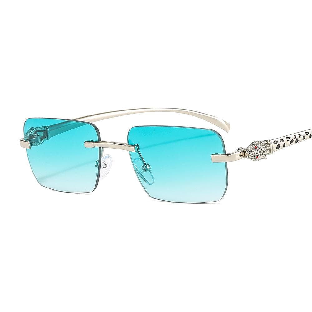 Vintage Rimless Small Square Sunglasses Women Men Luxury Brand Designer Metal Leopard Head Sun Glasses for Travel Driving as the picture