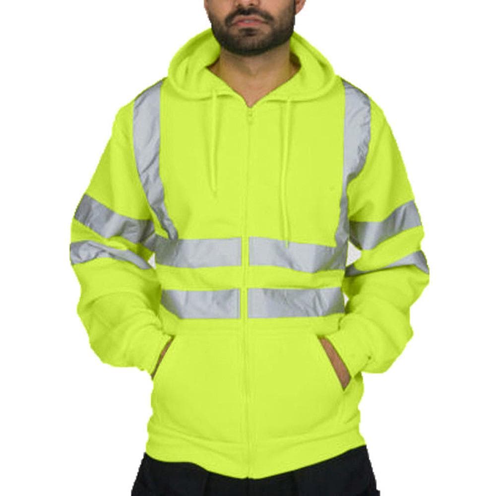 Mens Road Work High VisibilityPullover Long Sleeve Hooded Sweatshirt Tops Blouse M green