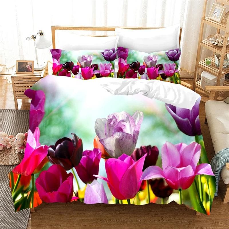 Flower Tulip Elegant Floral 3d Duvet Cover for Women Gifts Luxury Mother's Day Warm Gifts for Bedroom Decoration Queen King Size 140x210cm 2pcs