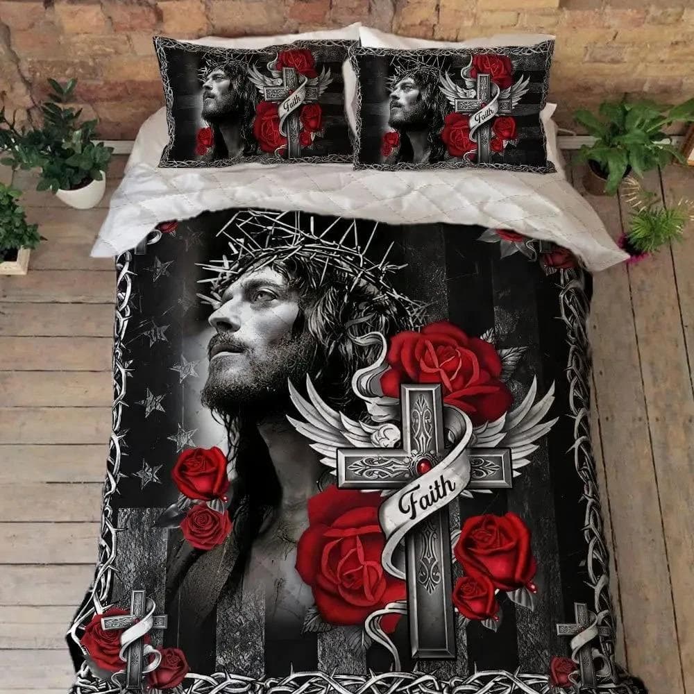 Christian Cross Jesus Duvet Cover Set Faith Over Fear Bedding Set 3D All Over Religion Comforter Cover Set Quilt Cover King Size US Twin 173x218cm
