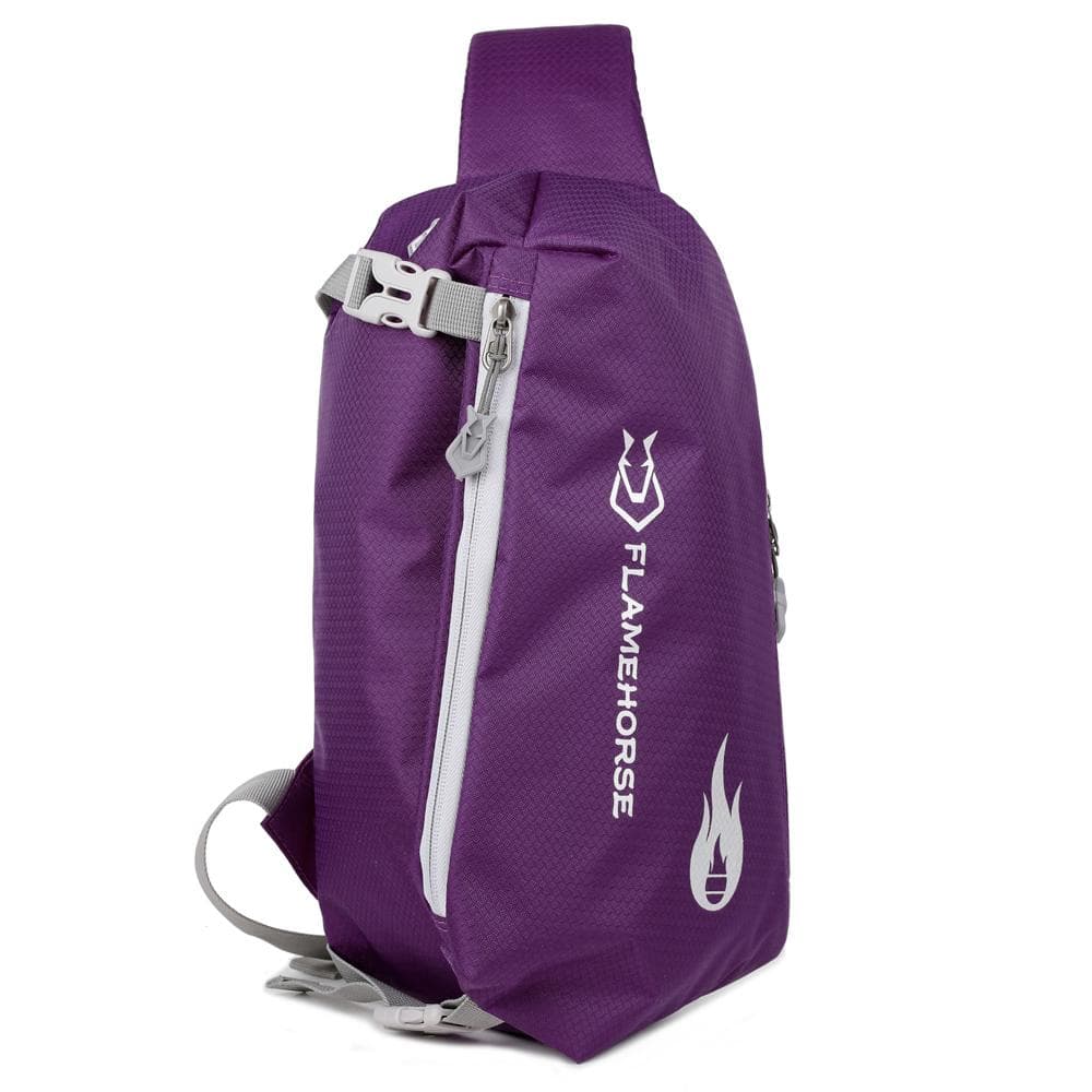 Crossbody Sling Bag Ultra-Lightweight Water Resistance Nylon Chest Shoulder Bag with Earphone Hole purple