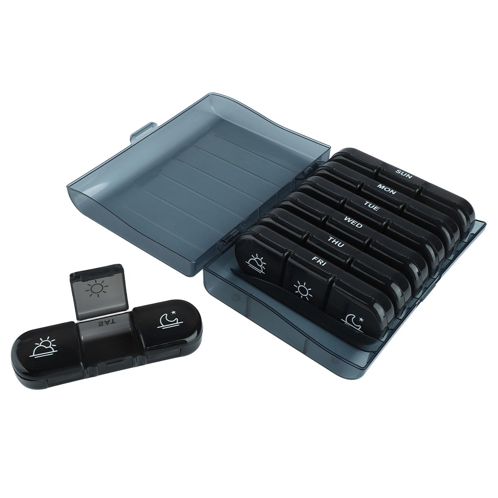 3 Times A Day 7 Day Pill Organizer 21 Grid Portable Pill Organizer Travel Medicine Container Black