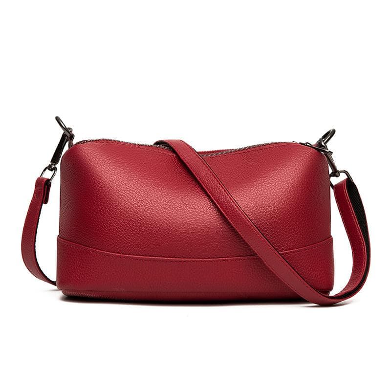Genuine Leather Red Vibrant, Chic Crossbody Bag for Women - Fashionable Solid Color with Zip Closure, Polyester Lined burgundy