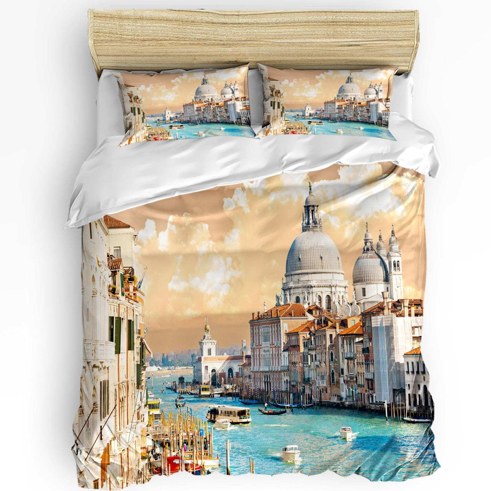 Venice Building Water Boat Sunset Duvet Cover 3pcs Bedding Set Home Textile Quilt Cover Pillowcases Bedroom Bedding Set No Sheet AU Double(180x210cm)