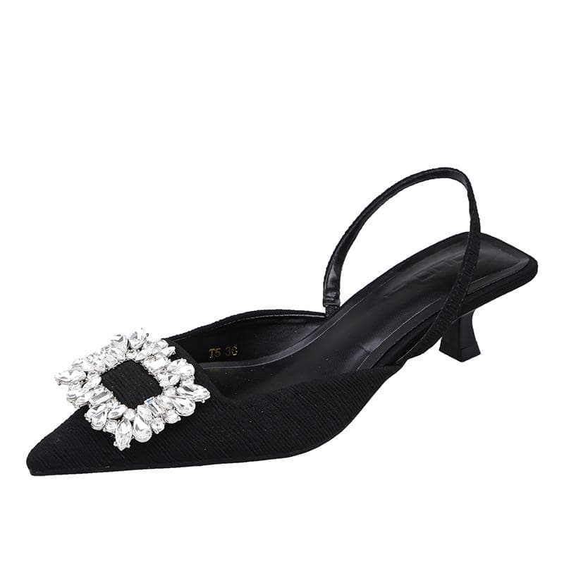 Summer Pointed Heel Sandals Shoes Closed Toe Suit Female Beige Shallow Mouth High Stiletto Black Comfort Rhinestone 40 black