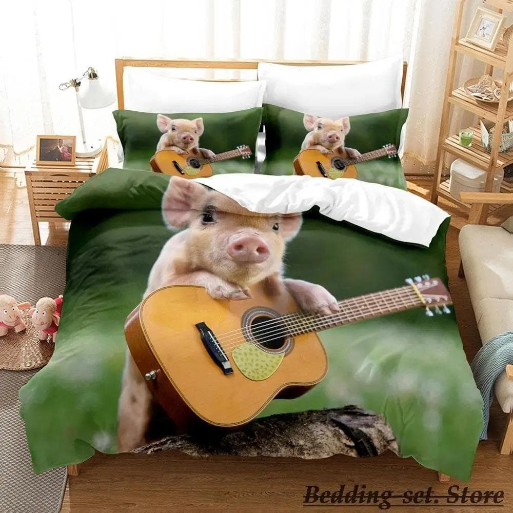 Funny Pig Bedding Set Single Twin Full Queen King Size Bed Set Aldult Kid Bedroom Duvetcover Sets Anime parure de lit Bed AU King 240x210cm