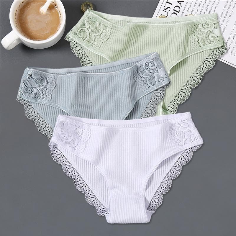 3Pcs/set Women Cotton Panties M-2XL Low-Rise Underwear Trendy Patchwork Lace Briefs Female Soft Underpants Lingerie 2022 XXL