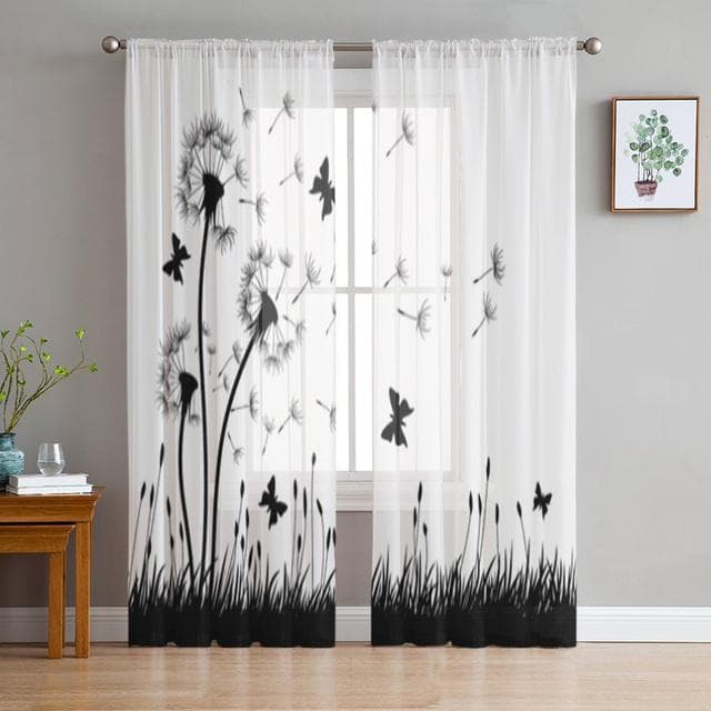 Dandelion Pattern Modern Tulle Curtains For Living Room Bedroom Home Kitchen Window Sheer Curtains 135W x 183H(cm)
