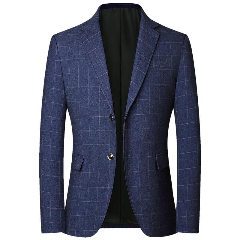 2024 New Plaid Loose Suit Men's Wool Fashion Handsome with Boutique Business Slim Small Suit Formal Single West Jacket M-4XL L blue