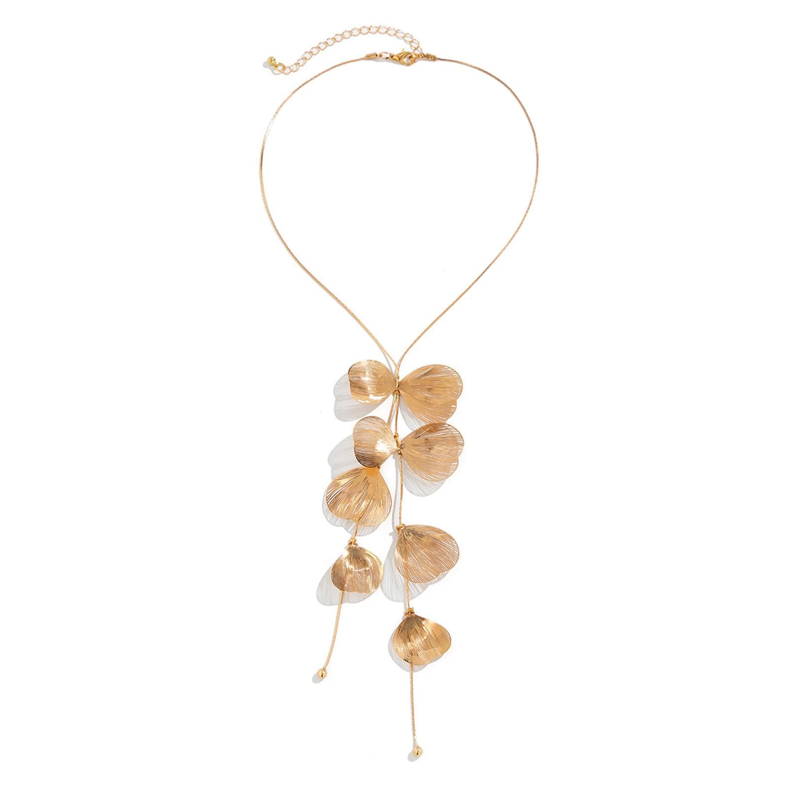 Ginkgo Leaf Tassel Necklace Women Copper Fashionable Leaf Long Necklace for Work Shopping Gold Free One Size gold