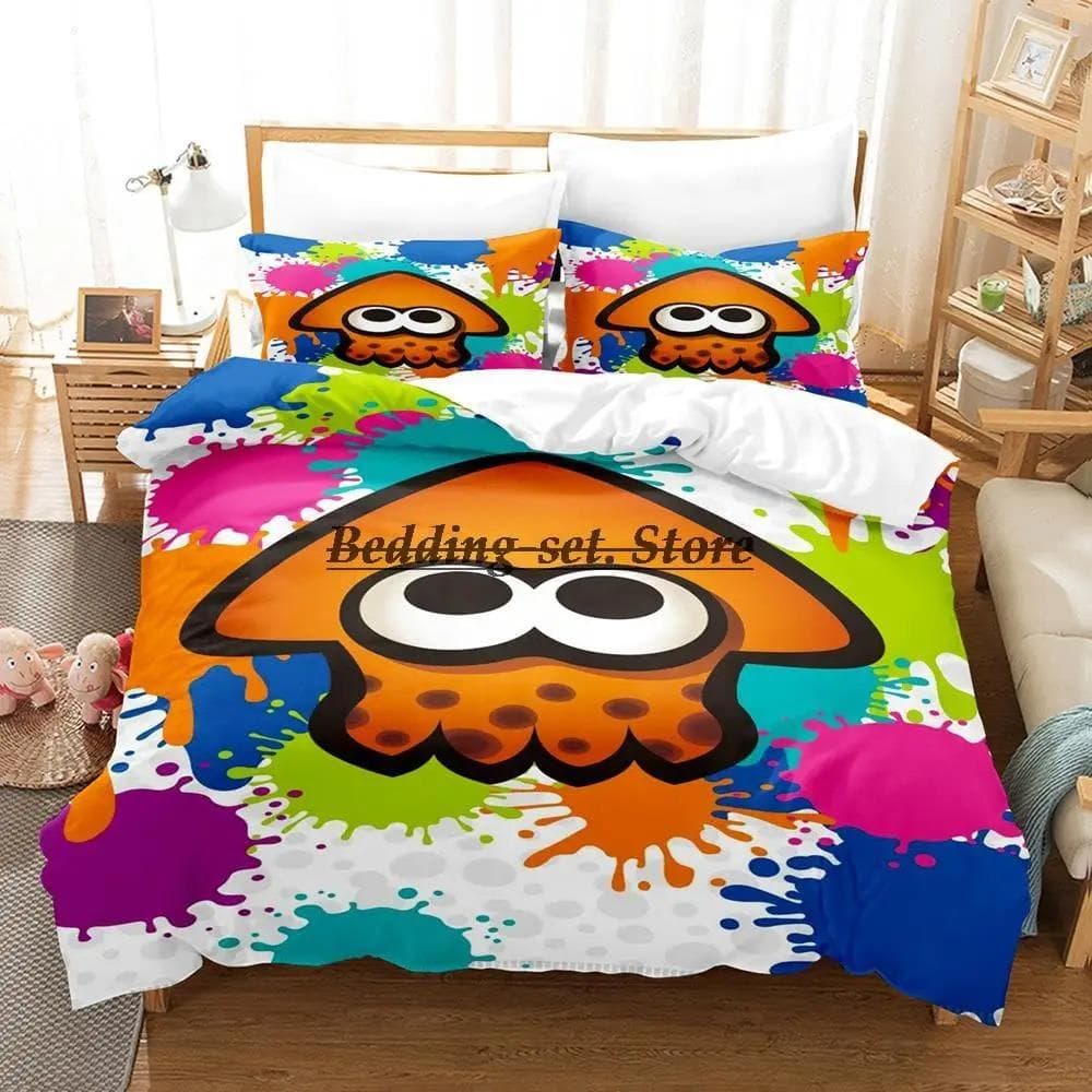 Splatoon 3 Inkling Squid Bedding Set Single Twin Full Queen King Size Bed Set Aldult Kid Bedroom Duvetcover Sets Bed Sheet Set 70x133cm 2pcs