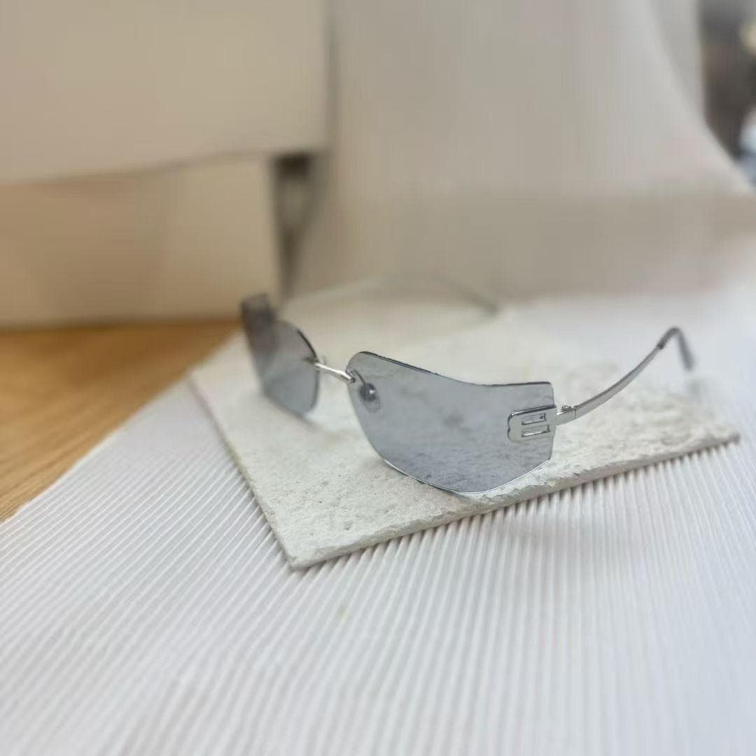 Fashion Curve Shape Rimless Sunglasses Women UV Protection Stylish Sun Glasses for Outdoor Travelling Men